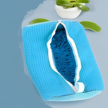 Zippered Mesh Shoe Washing Bag with Rubber Coated Zipper and Shape Protection