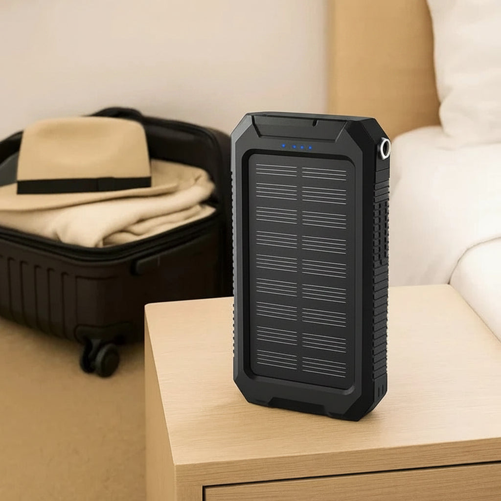 Solar Power Bank with Dual USB Ports and LED Light for Outdoor Camping