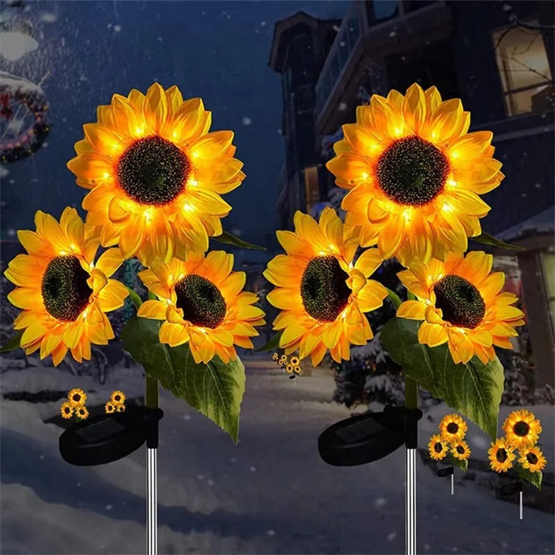 Solar Sunflower Garden Stake Light with Warm Yellow LED and Automatic Dusk Sensor