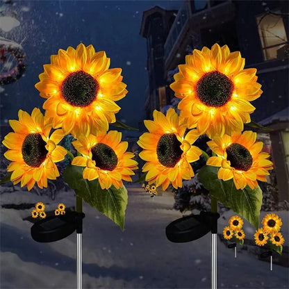 Solar Sunflower Garden Stake Light with Warm Yellow LED and Automatic Dusk Sensor