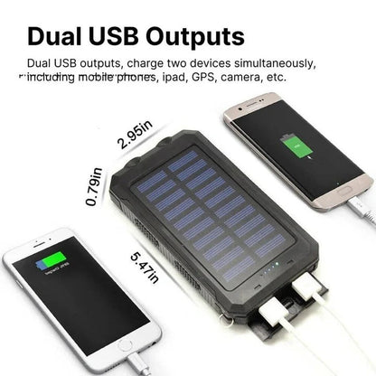 Solar Power Bank with Dual USB Ports and LED Light for Outdoor Camping
