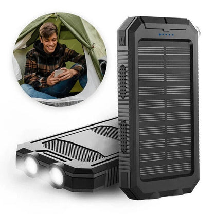 Solar Power Bank with Dual USB Ports and LED Light for Outdoor Camping