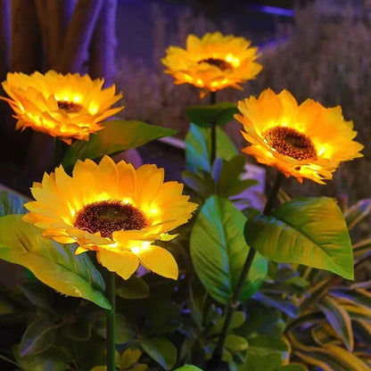 Solar Sunflower Garden Stake Light with Warm Yellow LED and Automatic Dusk Sensor