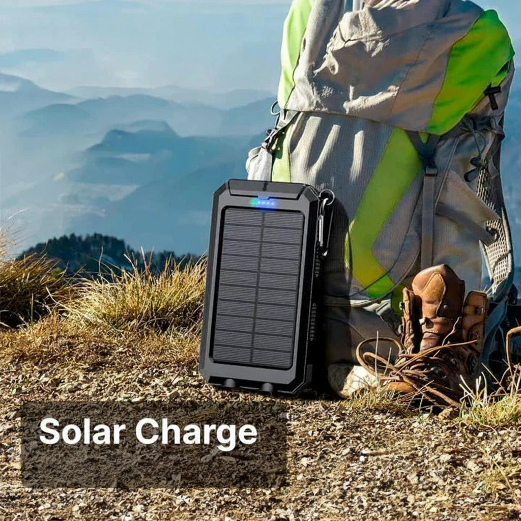 Solar Power Bank with Dual USB Ports and LED Light for Outdoor Camping