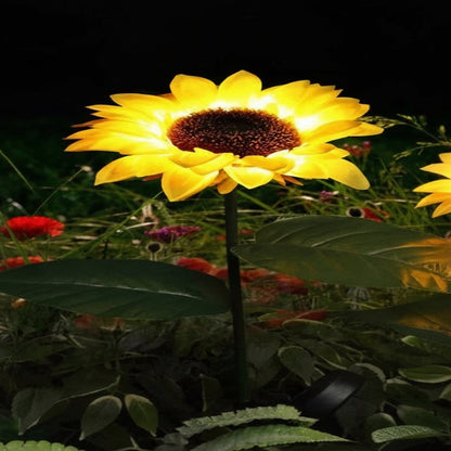 Solar Sunflower Garden Stake Light with Warm Yellow LED and Automatic Dusk Sensor