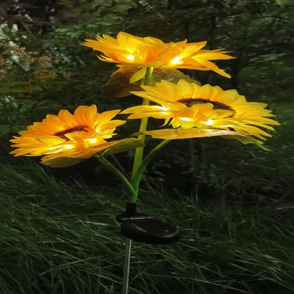 Solar Sunflower Garden Stake Light with Warm Yellow LED and Automatic Dusk Sensor