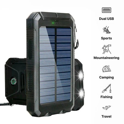 Solar Power Bank with Dual USB Ports and LED Light for Outdoor Camping