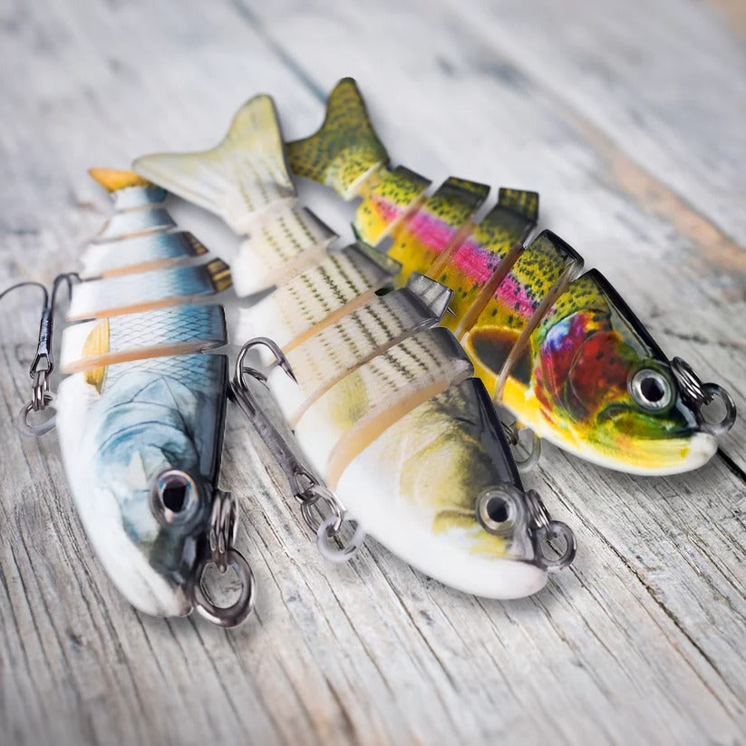 Segmented Swimbait Lure with Internal Rattle and Stainless Steel Hooks