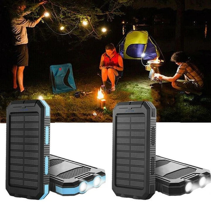 Solar Power Bank with Dual USB Ports and LED Light for Outdoor Camping
