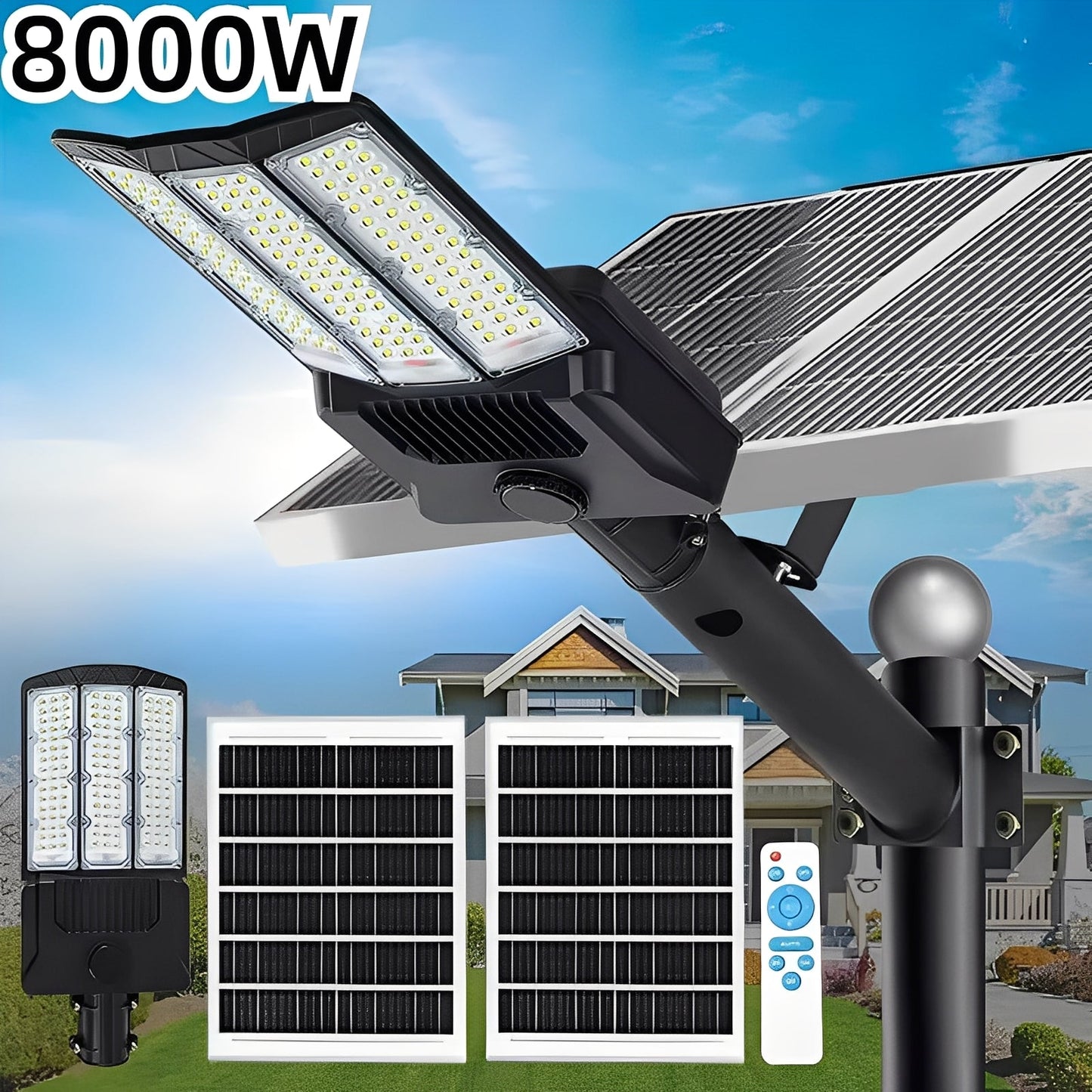 Outdoor LED Flood Light with Motion Sensor and Dual Solar Panels