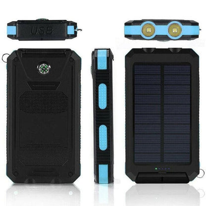 Solar Power Bank with Dual USB Ports and LED Light for Outdoor Camping