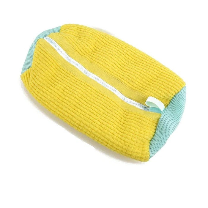 Zippered Mesh Shoe Washing Bag with Rubber Coated Zipper and Shape Protection