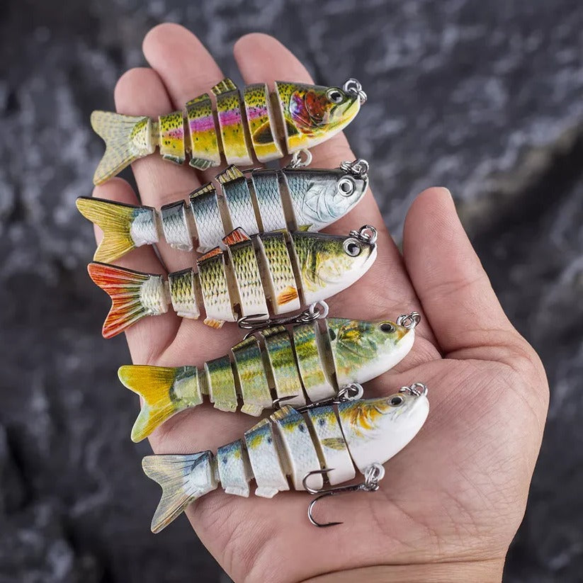 Segmented Swimbait Lure with Internal Rattle and Stainless Steel Hooks