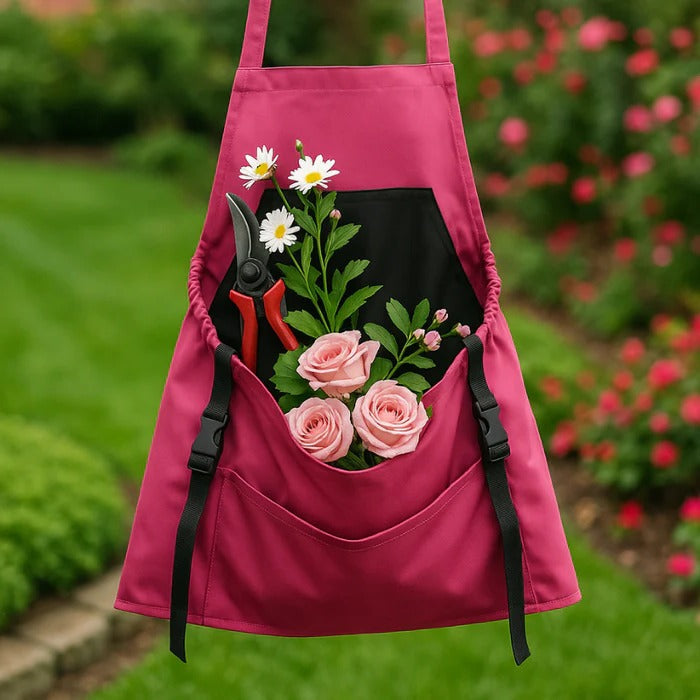 Garden Harvesting Apron with Drop Release Bottom and Water Resistant Pouch