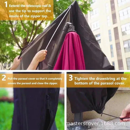 Parasol Cover with Telescopic Rod and Zipper Closure, UV Blocking