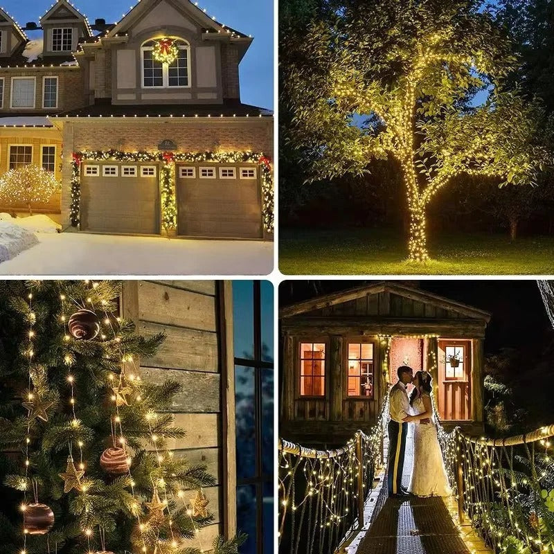 LED Garden String Lights with Solar Panel and Automatic Dusk Activation