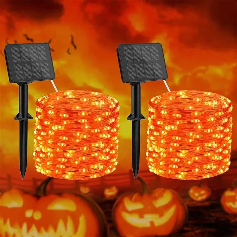 LED Garden String Lights with Solar Panel and Automatic Dusk Activation