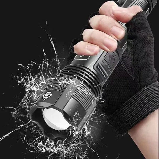 Rechargeable LED Flashlight with 12k Lumens and 550 Meter Beam Range