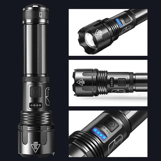 Rechargeable LED Flashlight with 12k Lumens and 550 Meter Beam Range