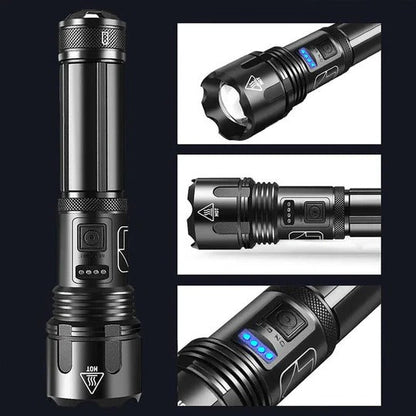 Rechargeable LED Flashlight with 12k Lumens and 550 Meter Beam Range