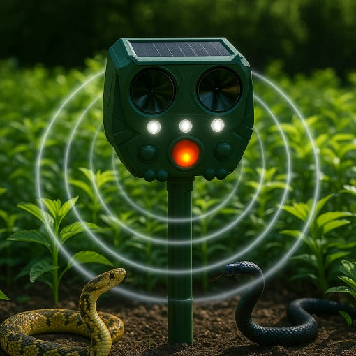 Motion-Activated Snake Repeller with Solar Panel and Ultrasonic Sound