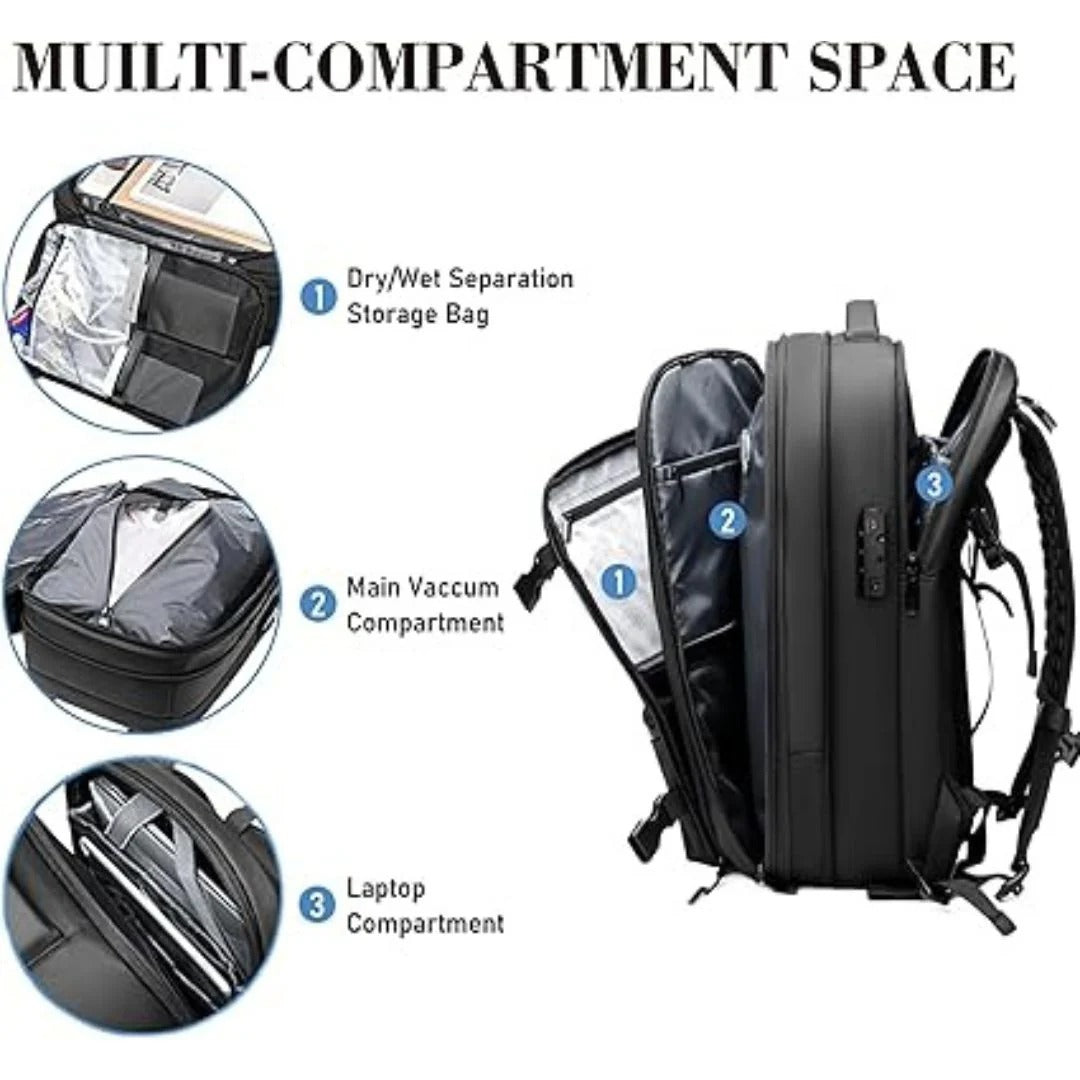 Compression Backpack with Internal Air Squeeze System and Coded Zipper Access