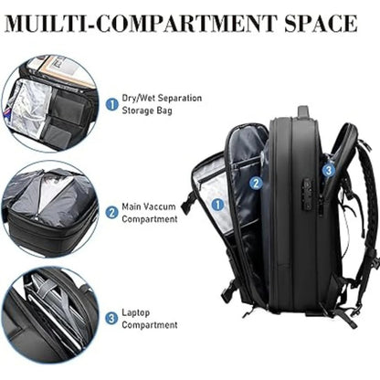 Compression Backpack with Internal Air Squeeze System and Coded Zipper Access