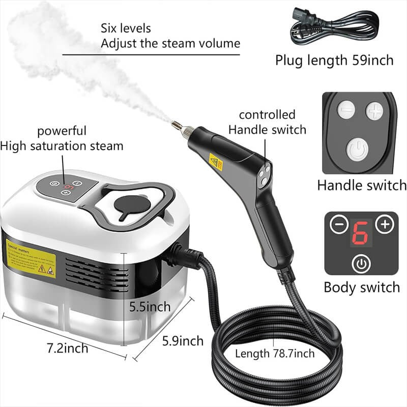 2500W Steam Cleaner with 5 Brush Heads and Adjustable Steam Flow
