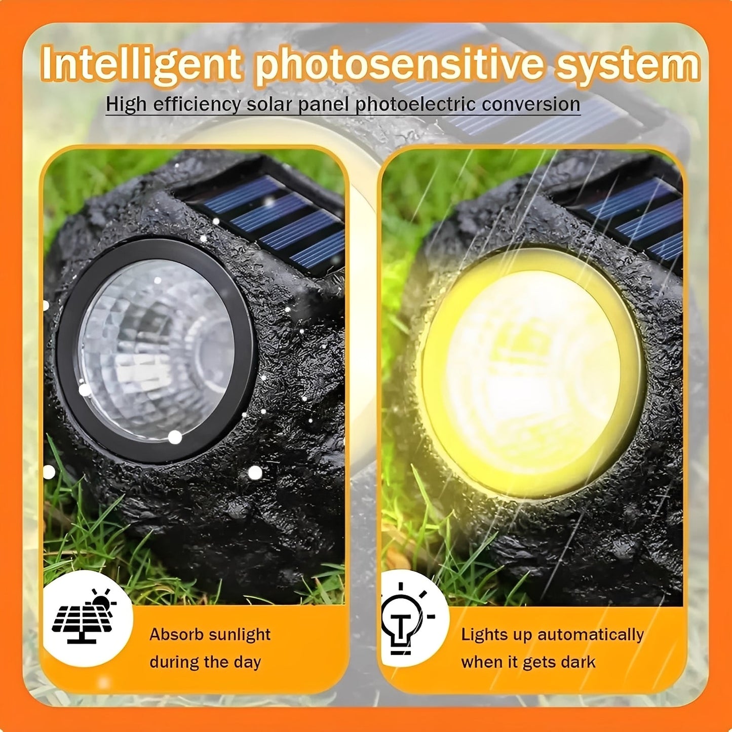 Solar Garden Spotlight with Automatic Light Sensor and Stone Design, IP65 Water Resistant