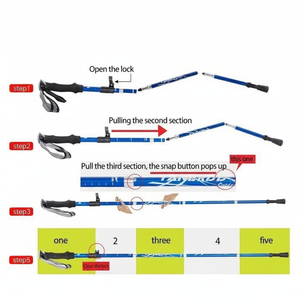Telescoping Hiking Pole with Ergonomic Handle and Adjustable Length