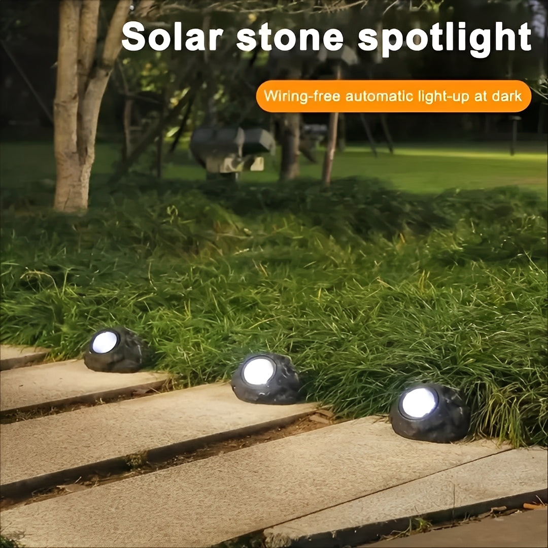 Solar Garden Spotlight with Automatic Light Sensor and Stone Design, IP65 Water Resistant