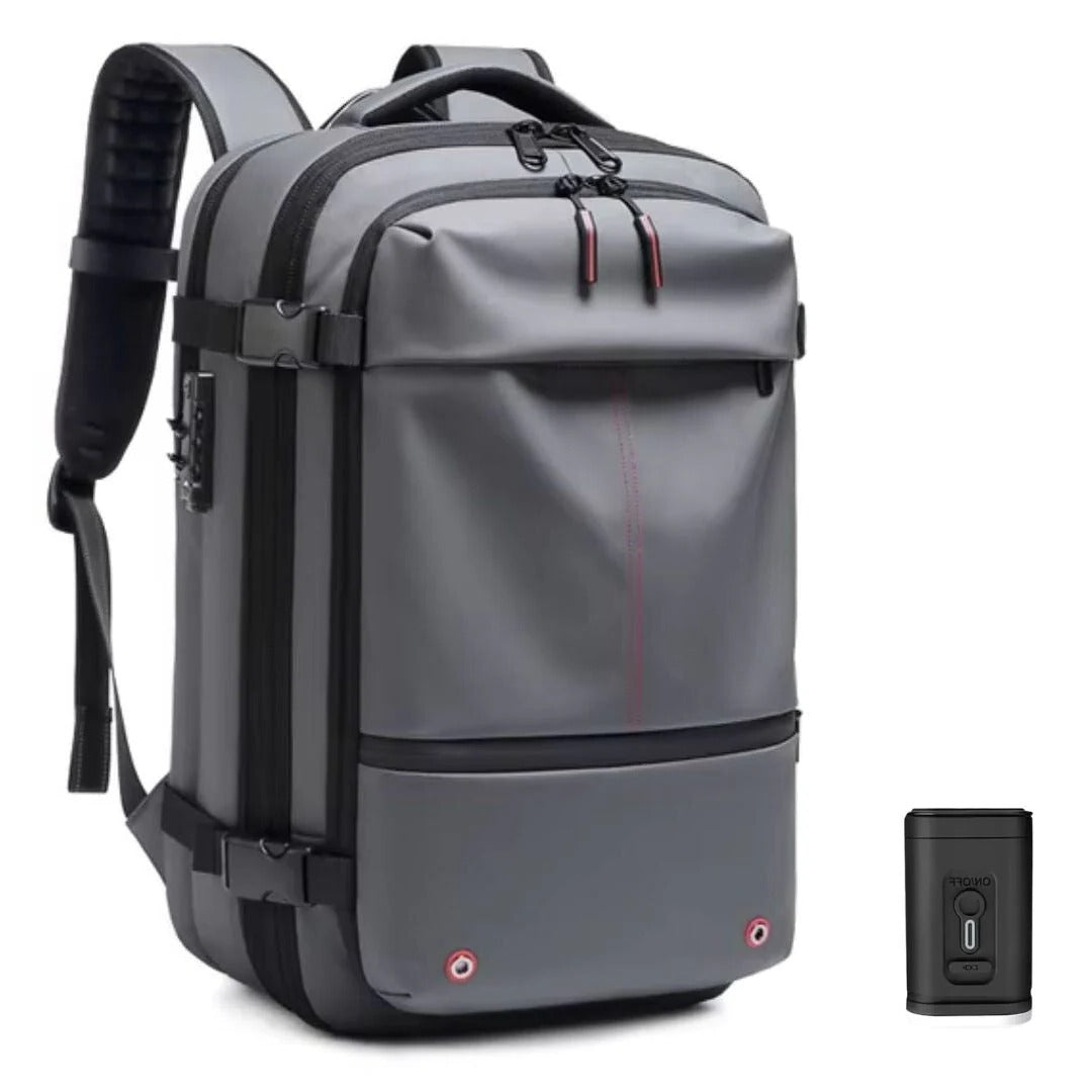 Compression Backpack with Internal Air Squeeze System and Coded Zipper Access