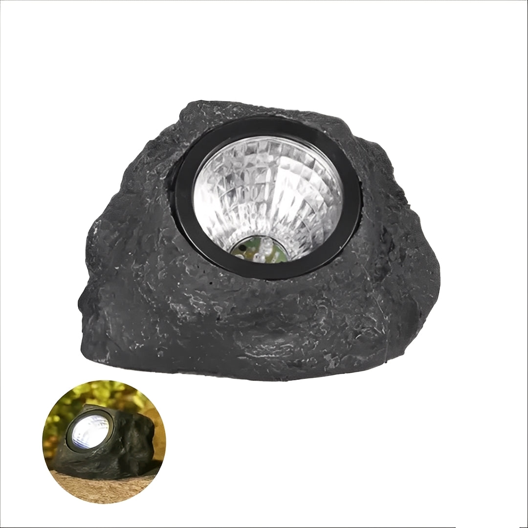 Solar Garden Spotlight with Automatic Light Sensor and Stone Design, IP65 Water Resistant