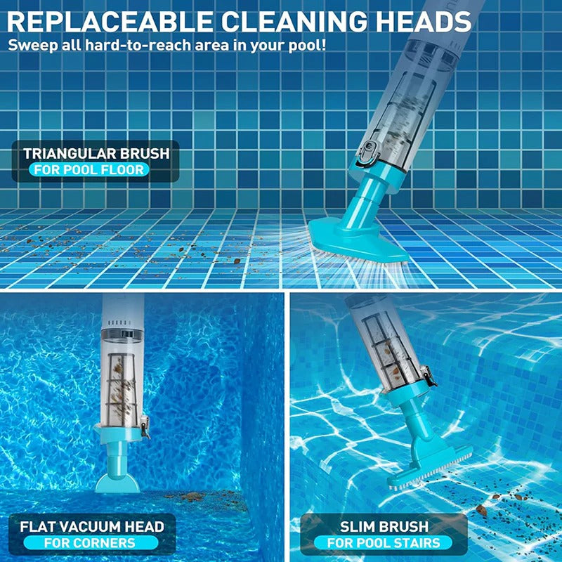 Cordless Pool Cleaner with Telescoping Pole and Three Interchangeable Brush Heads