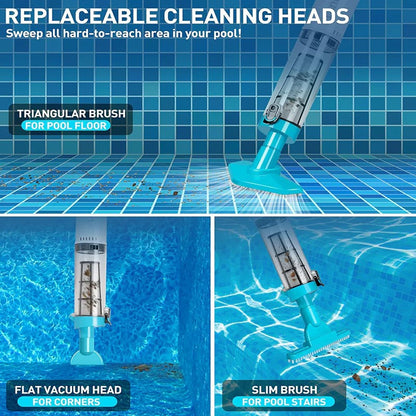 Cordless Pool Cleaner with Telescoping Pole and Three Interchangeable Brush Heads