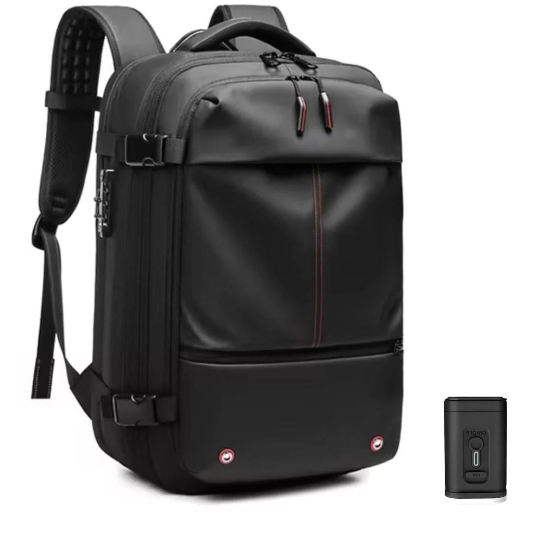 Compression Backpack with Internal Air Squeeze System and Coded Zipper Access