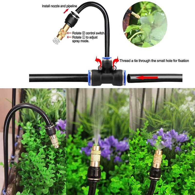 Adjustable Irrigation Kit with 360 Degree Rotating Nozzles and Copper Construction