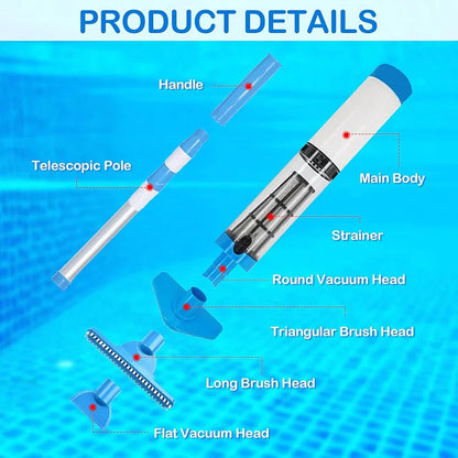 Cordless Pool Cleaner with Telescoping Pole and Three Interchangeable Brush Heads