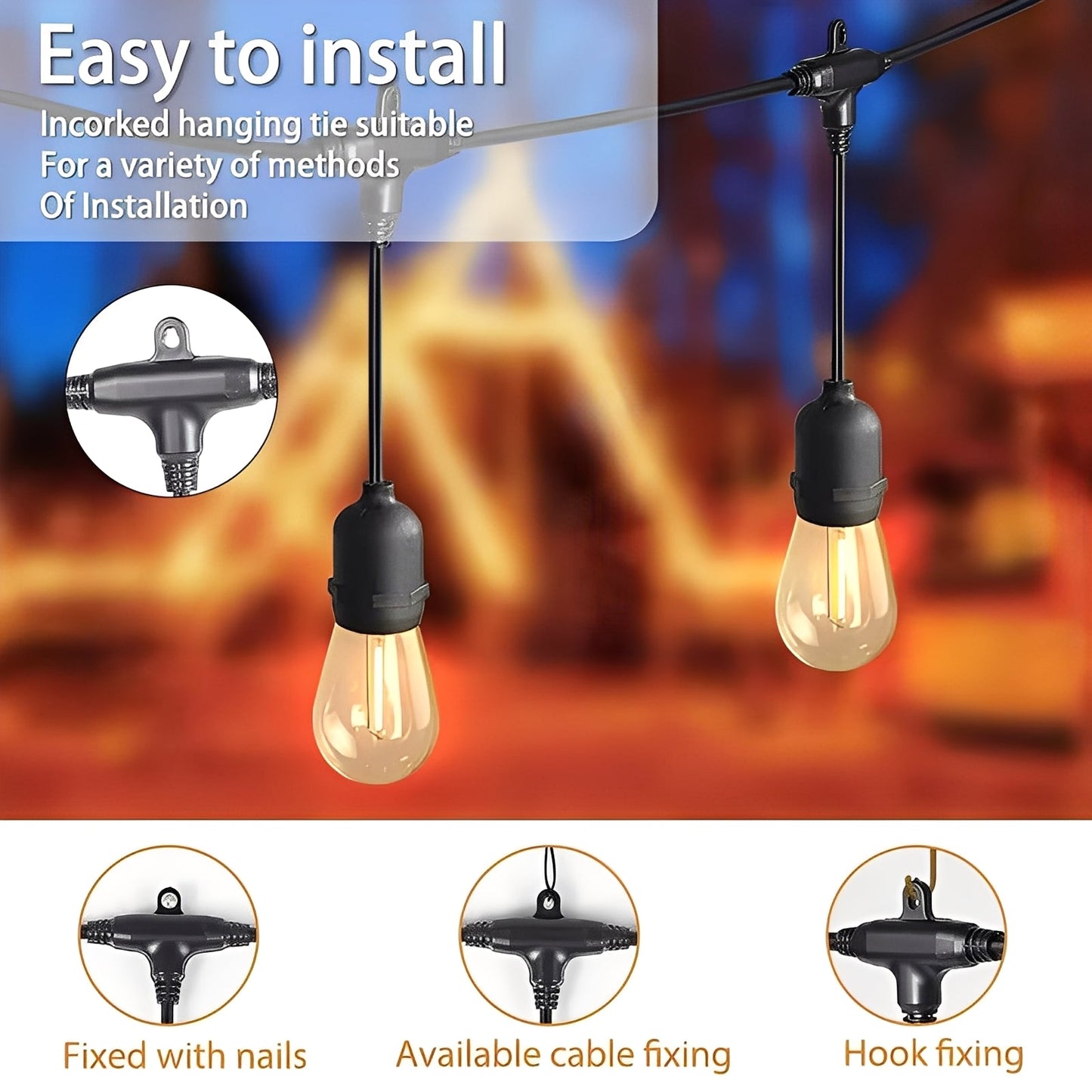 LED String Lights with E27 Sockets and Fairy Ball Design for Outdoor Patios