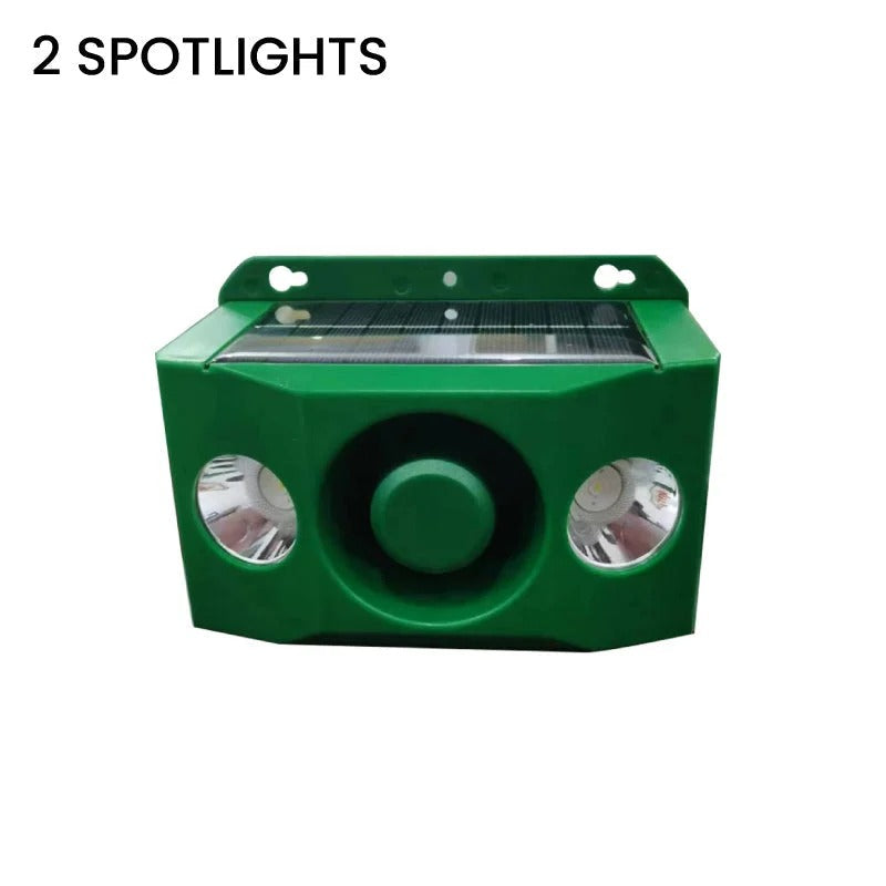 Solar Animal Deterrent Light with Flashing Spotlights and Alarm Sound Unit