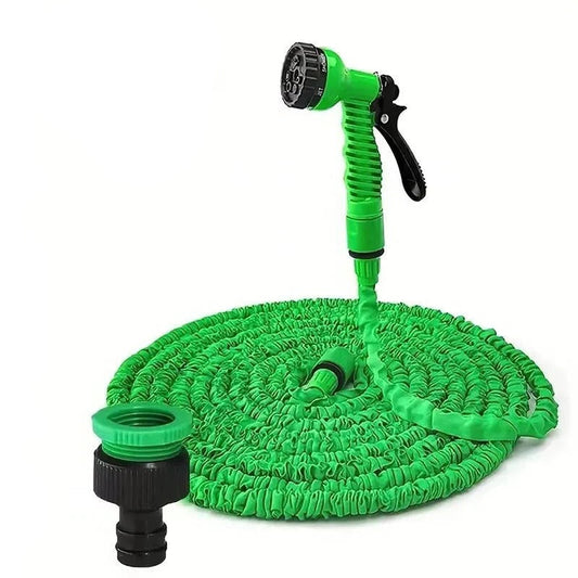 Expandable Garden Hose with Seven-Spray Nozzle and Auto-Collapse Storage