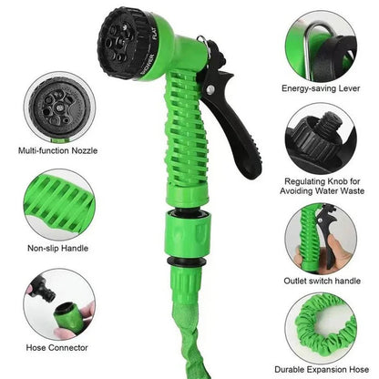 Expandable Garden Hose with Seven-Spray Nozzle and Auto-Collapse Storage