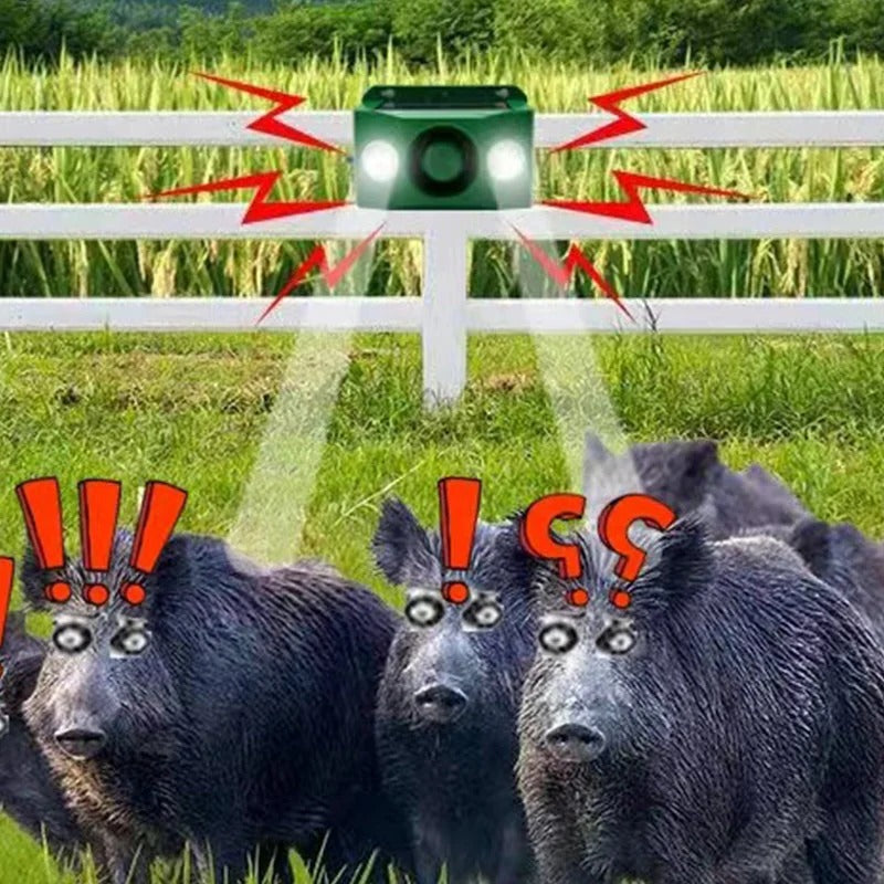 Solar Animal Deterrent Light with Flashing Spotlights and Alarm Sound Unit