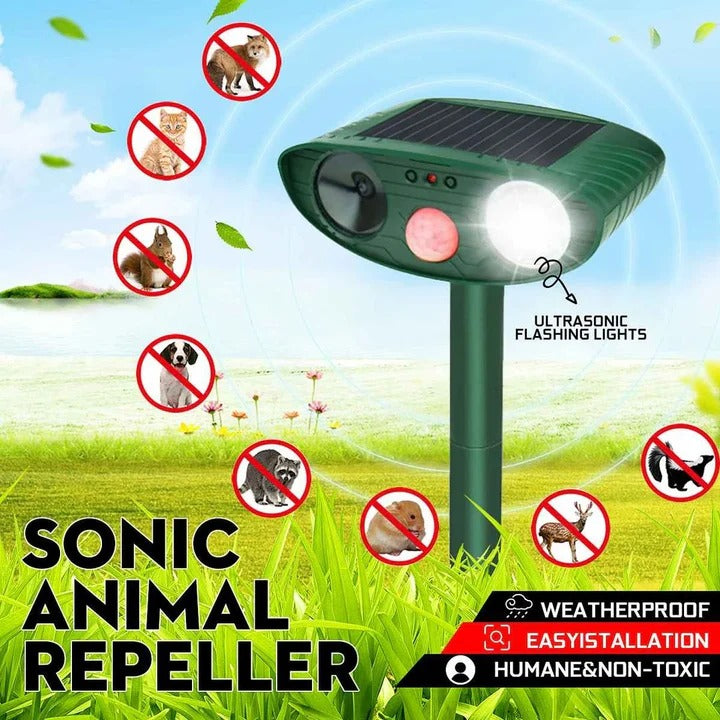 Ultrasonic Animal Deterrent with Solar Power and Motion Sensor, 30ft Range