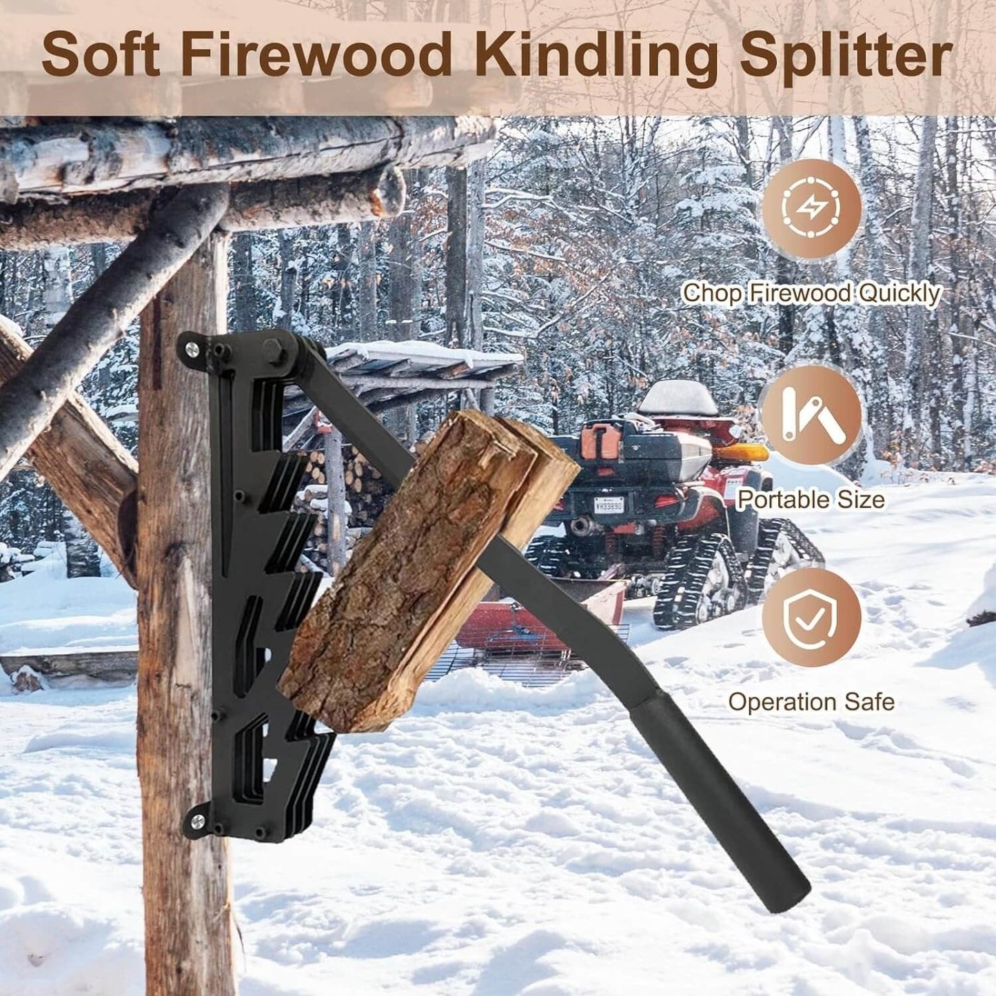 Firewood Kindling Splitter with Wall Mount and 180-Degree Handle Rotation