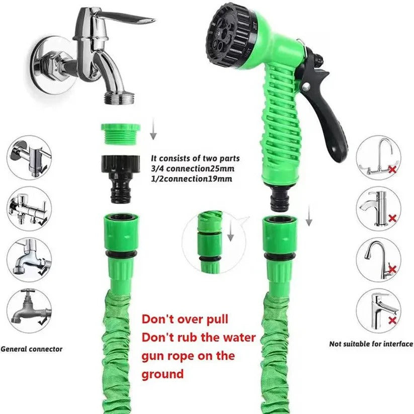 Expandable Garden Hose with Seven-Spray Nozzle and Auto-Collapse Storage