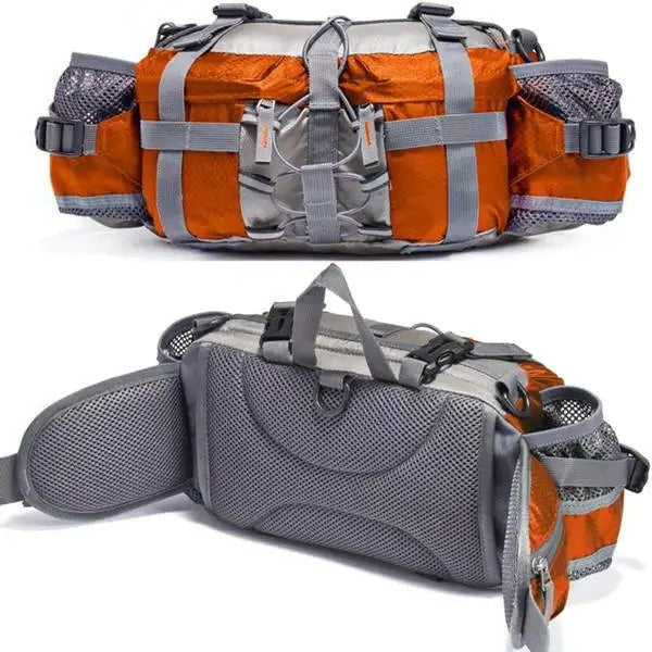 Waist Bag with Dual Bottle Holders and Multiple Compartments for Hiking