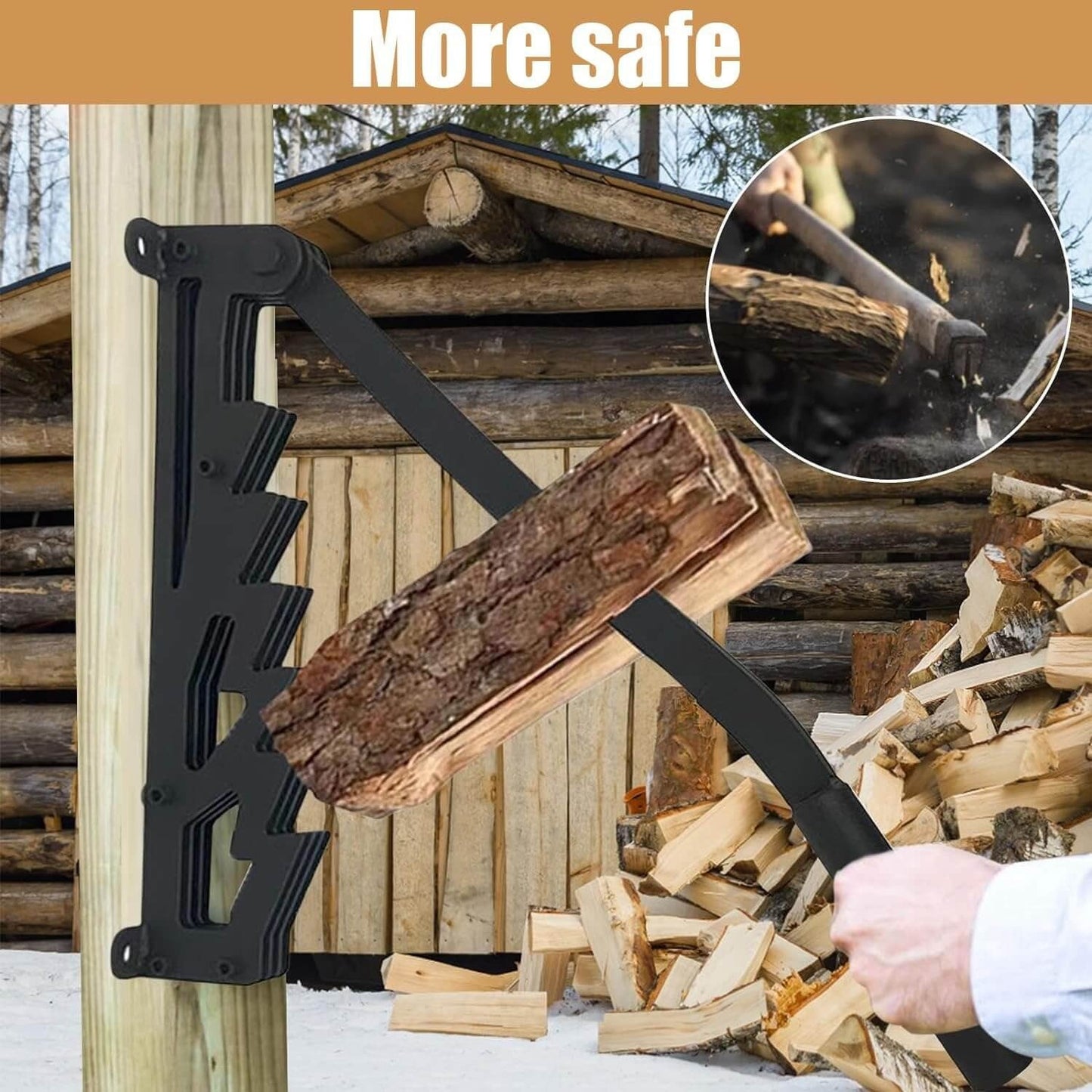 Firewood Kindling Splitter with Wall Mount and 180-Degree Handle Rotation