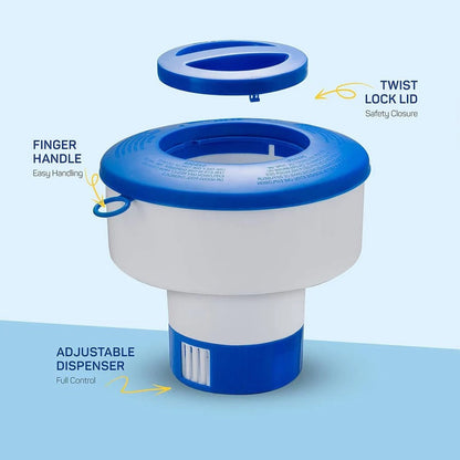 Pool Chemical Floater with Adjustable Vent Settings and Twist Lock Cap for Pools and Spas