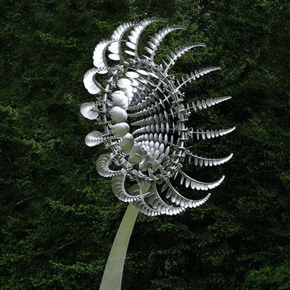 Dual Tier Metal Windmill with Ground Stake for Garden Lawn and Patio Decor